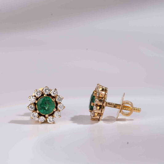 Manjari Emerald Stud in Moissanite and Diamond by Vai Ra