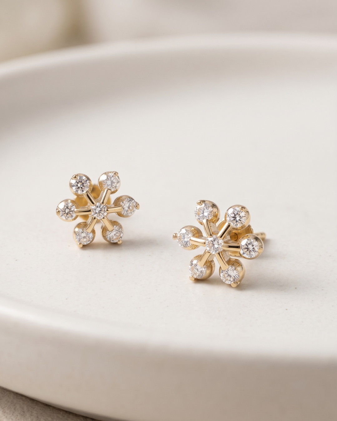 Aloka Floral Studs in Moissanite and Lab Diamond by Vai Ra