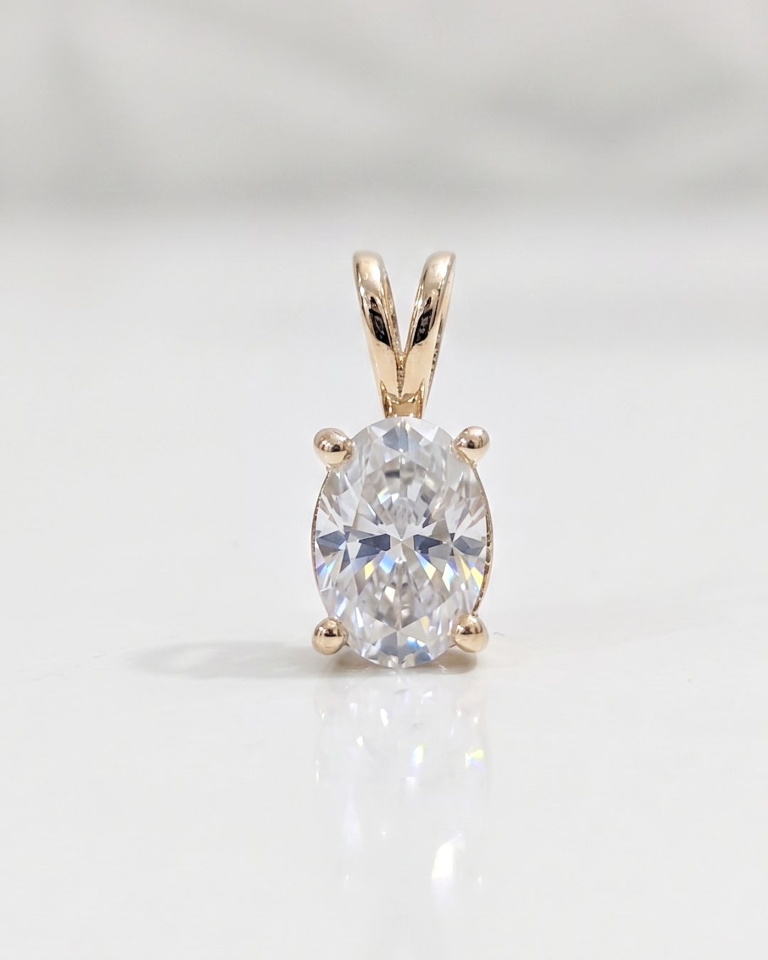 Zahra Oval Solitaire Pendant in Lab Diamond and Moissanite by Vai Ra