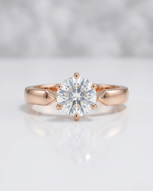 Safira Solitaire Ring 6 Prong in Gold with Lab diamond/Moissanite diamond
