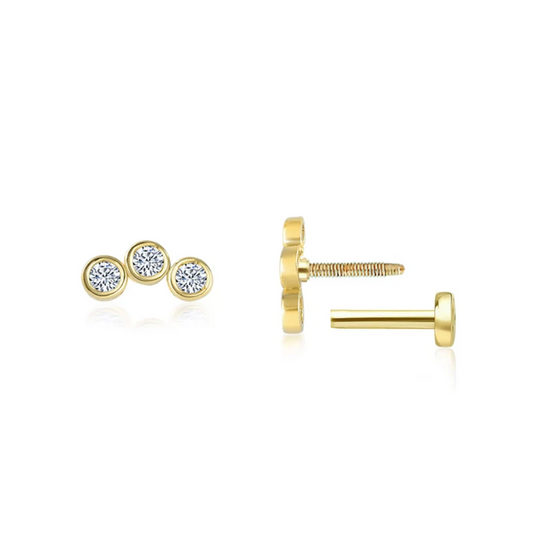 Three Round Bezels Piercing Earrings