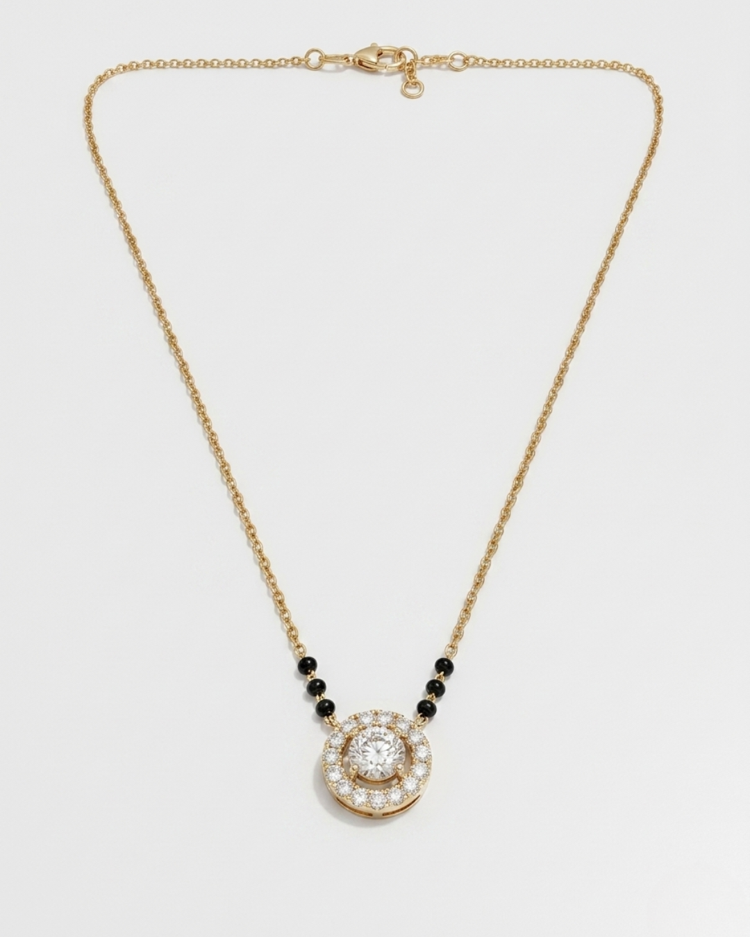 Valaya Halo Mangalsutra by Vai Ra in Gold with Moissanite and Lab Diamond