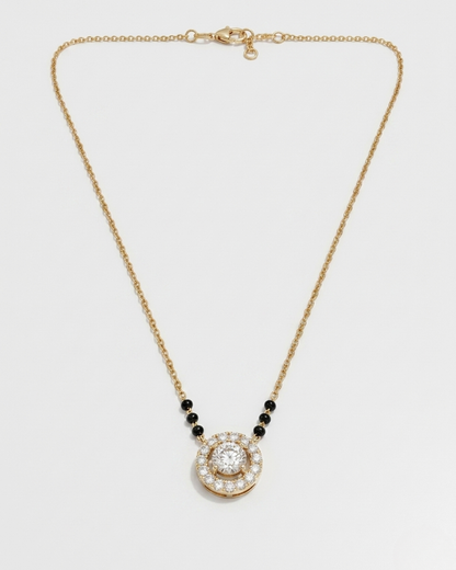 Valaya Halo Mangalsutra by Vai Ra in Gold with Moissanite and Lab Diamond