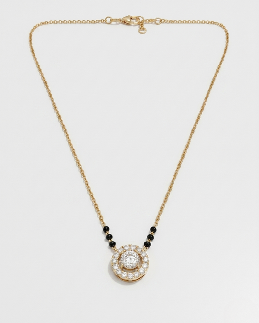 Valaya Halo Mangalsutra by Vai Ra in Gold with Moissanite and Lab Diamond