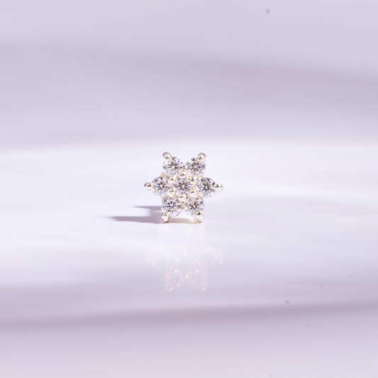 Floret Piercing Earring in Moissanite and Diamond by Vai Ra