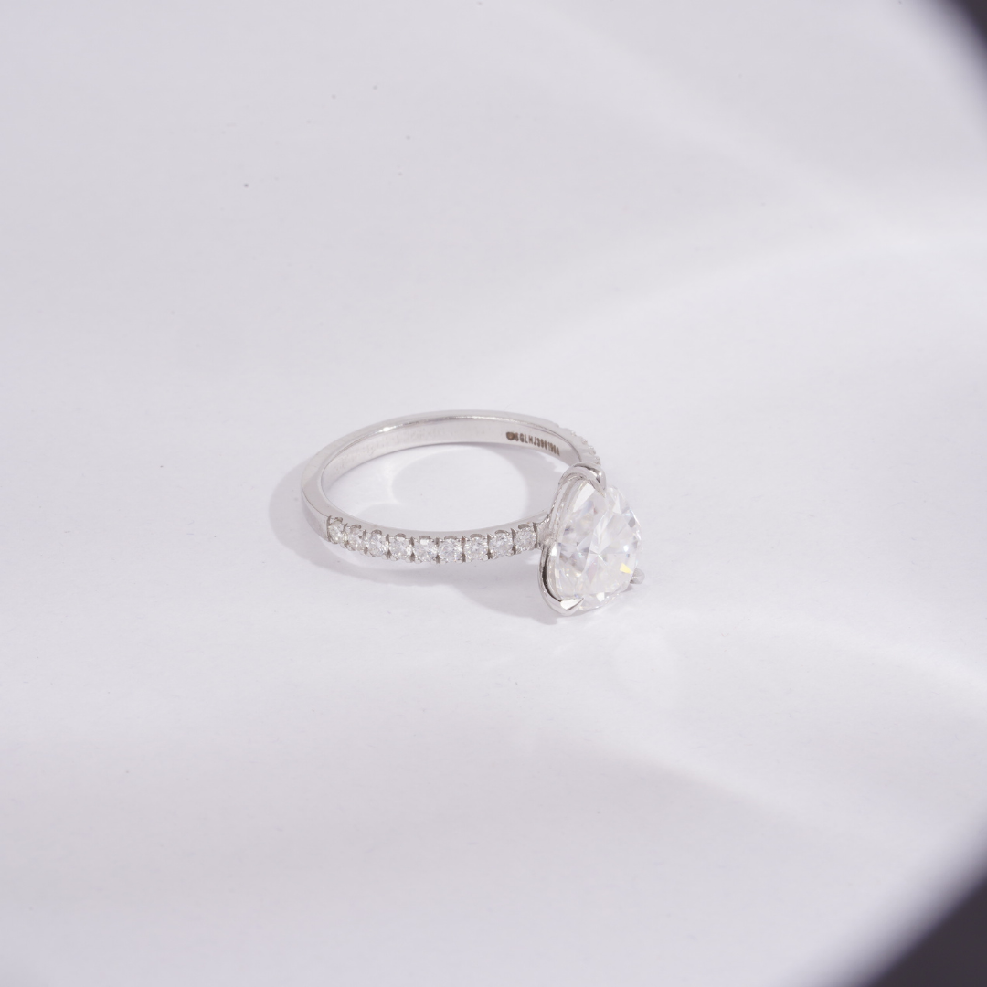 Nishta Pear Solitaire Ring by Vai Ra in Lab Diamond and Moissanite