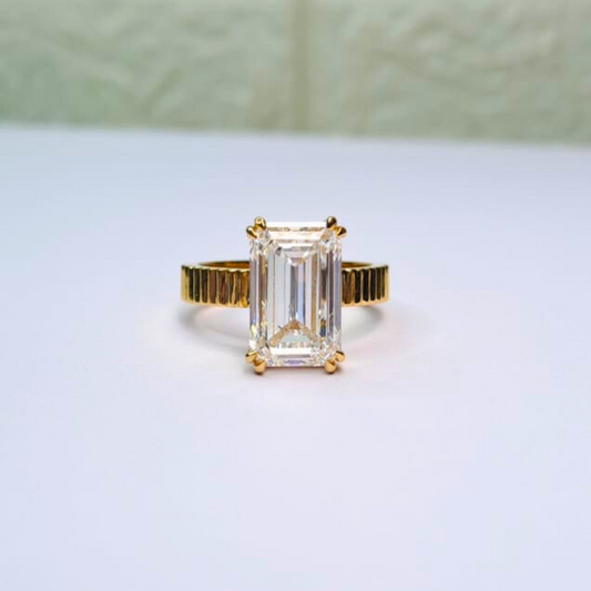 Ishaan 7.38 CT Emerald Cut Moissanite Ring  by Vai Ra