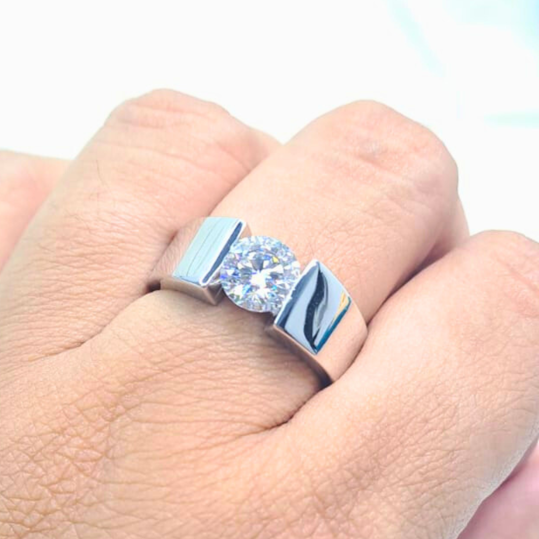 Ajax Men's Solitaire ring 1.5 CT in Moissanite and Gold