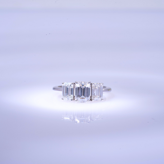 Vaishali Three Stone Ring in Moissanite and Lab Diamond by Vai Ra