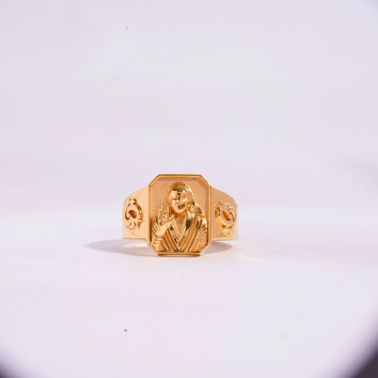 Sai Baba Diety Signet Ring in Gold by Vai Ra