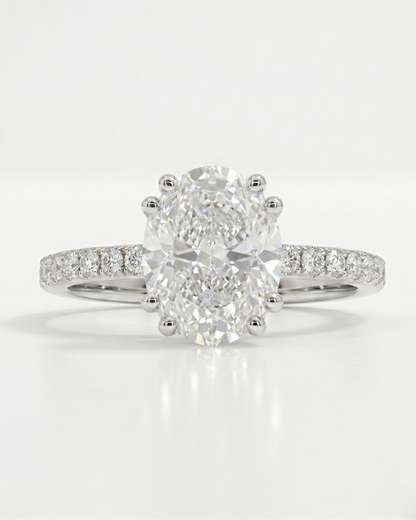 Kyra Solitaire Ring with Oval Center Stone by Vai Ra in lab diamond or moissanite
