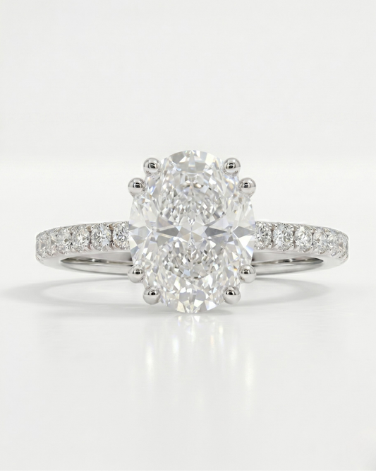 Kyra Solitaire Ring with Oval Center Stone by Vai Ra in lab diamond or moissanite
