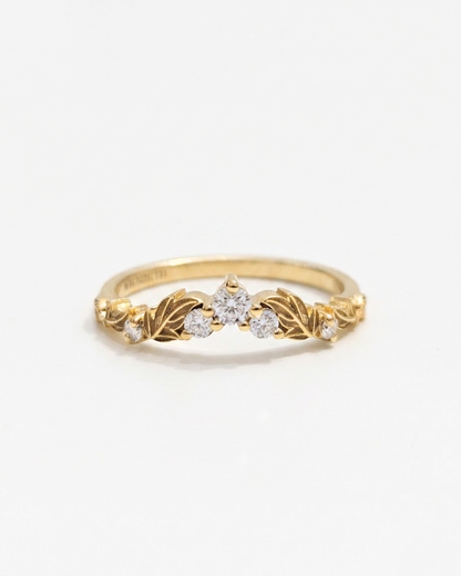 Valli Gold ring with leaf designs and 0.2 CT  small diamonds by Vai Ra