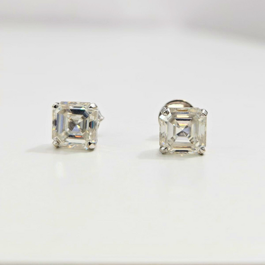 Asscher Solitaire Moissanite Earring (4.7 CT in 18KT Gold)
