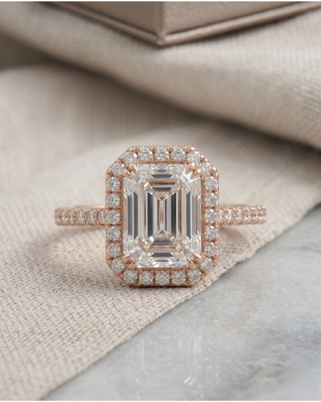 Aswi Emerald Cut Halo Engagement Ring by Vai Ra