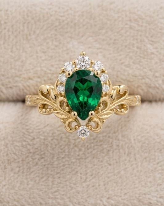 Zaya Pear Emerald Ring by Vai Ra in 18KT Gold