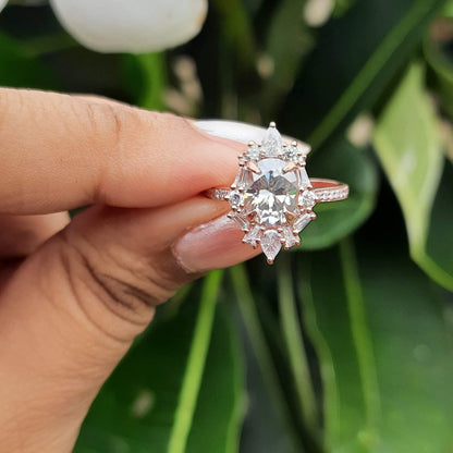 Vintage Grey  (4.38 CT) Moisannite and Lab Diamond Ring by Vai Ra