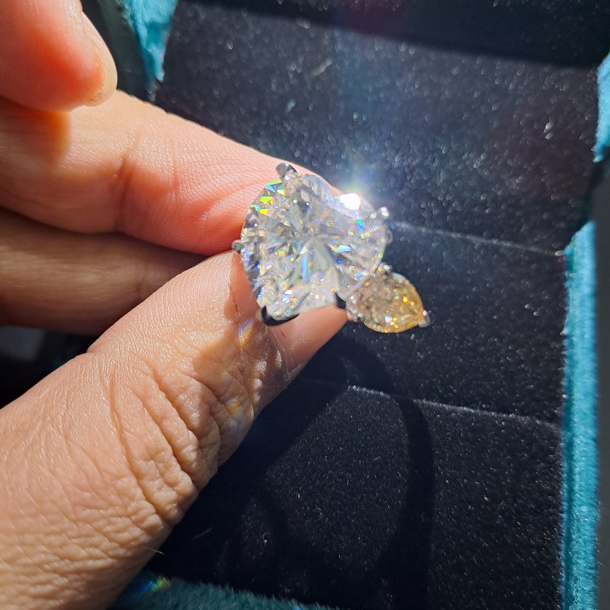 Threestone Heart Moissanite Diamond Ring made in gold
