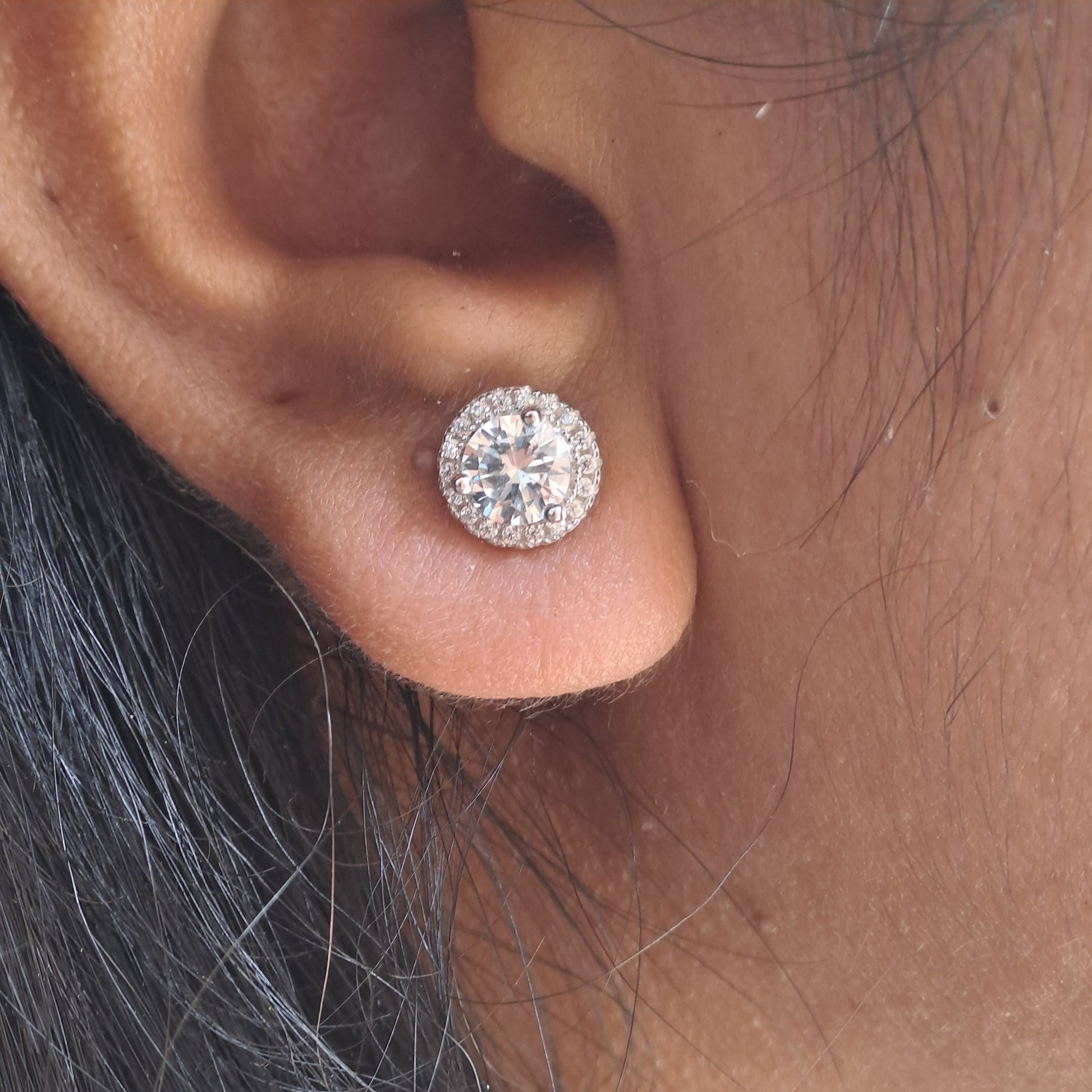 Moissanite Diamond Round halo earring