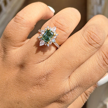 Green Moissanite Diamond Engagement Ring