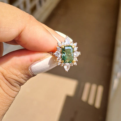 Green Moissanite Diamond Engagement Ring