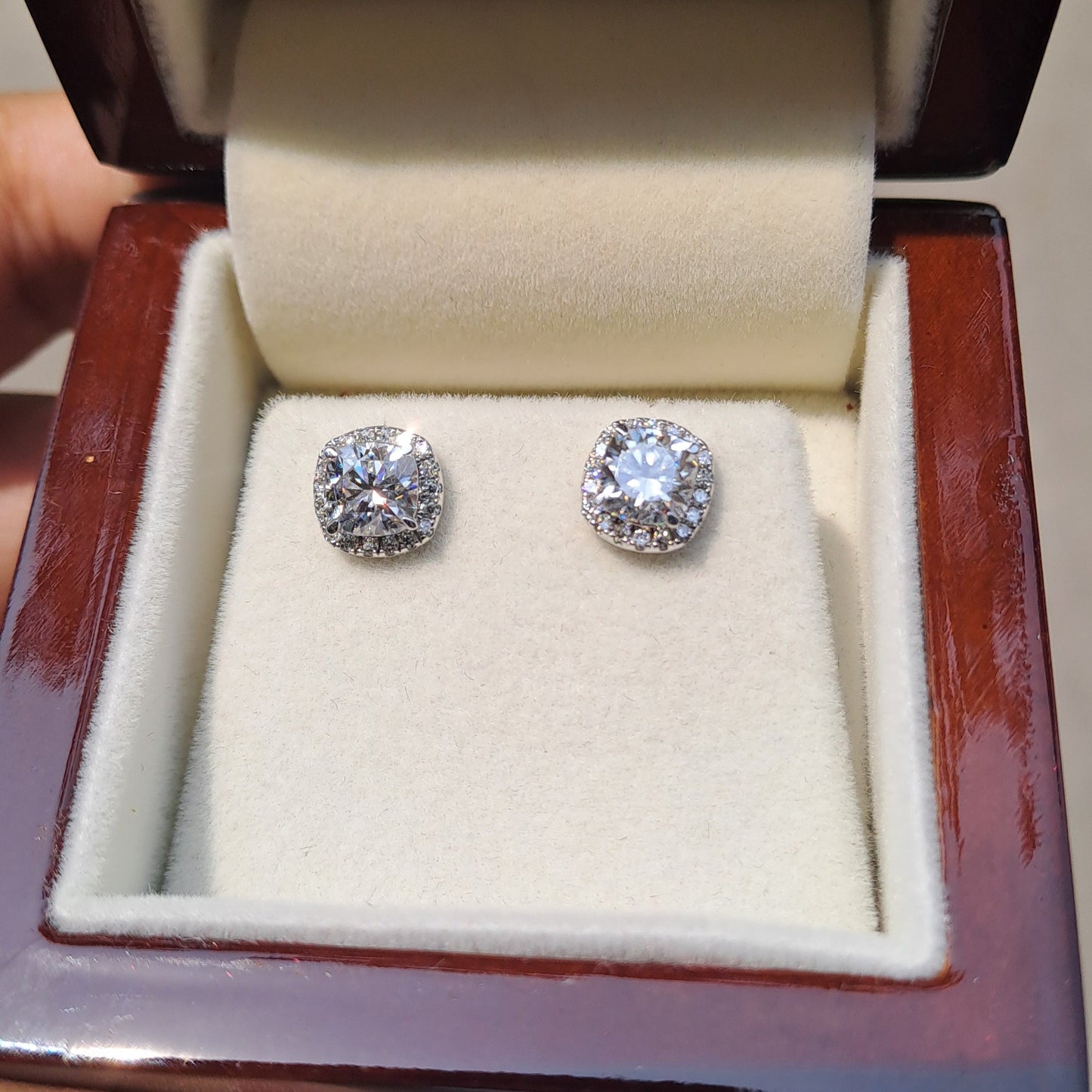 Cushion halo moissanite diamond earring