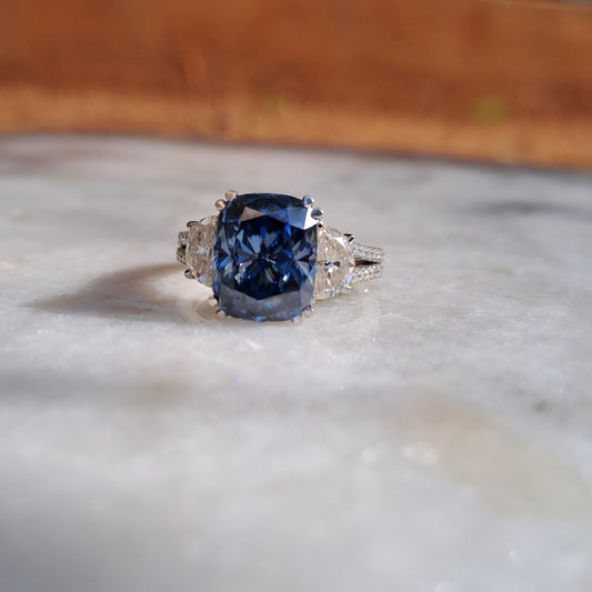 Blue Moissanite Diamond Ring