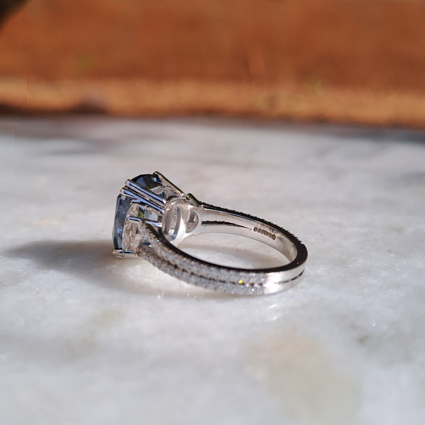 Blue Moissanite Diamond Ring