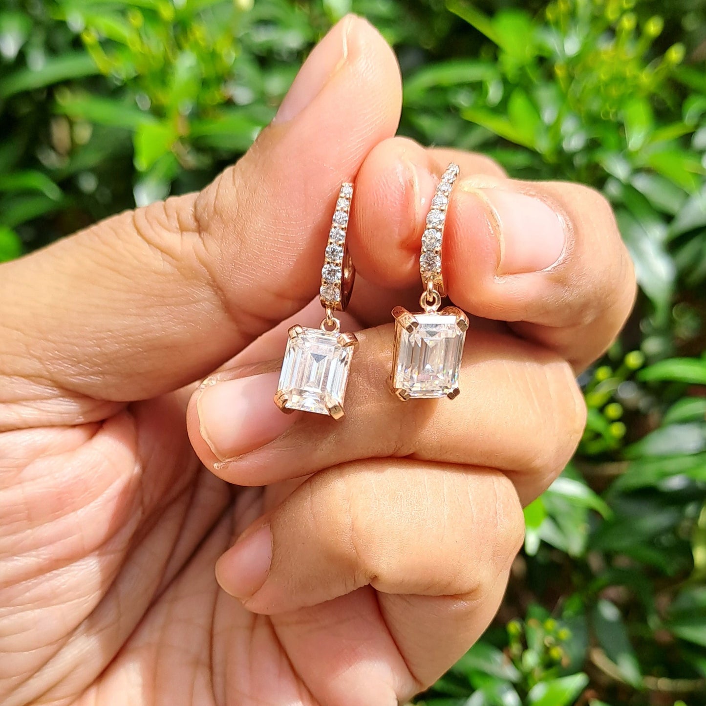 Emerald Drop Earring in moissanite diamond
