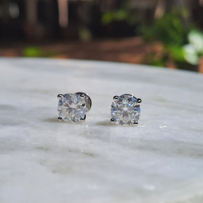 Cushion Solitaire Moissanite Diamond Earring