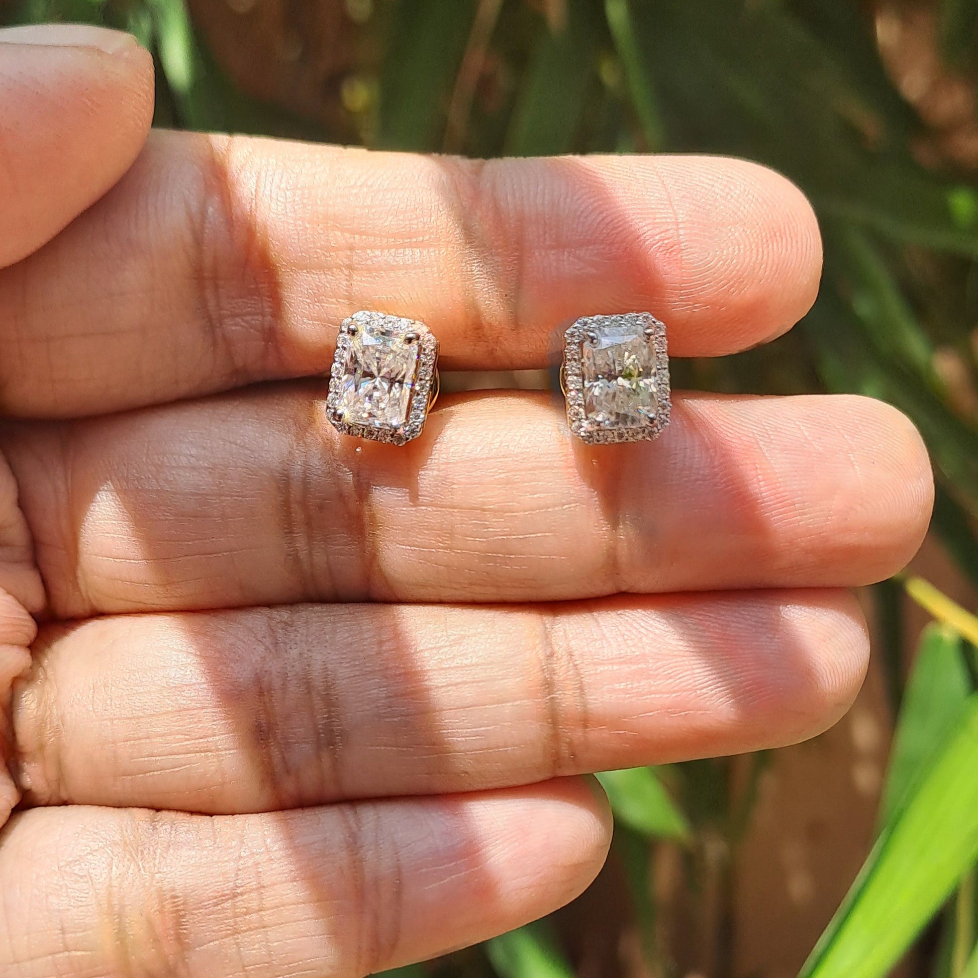 radiant halo moissanite diamond earring
