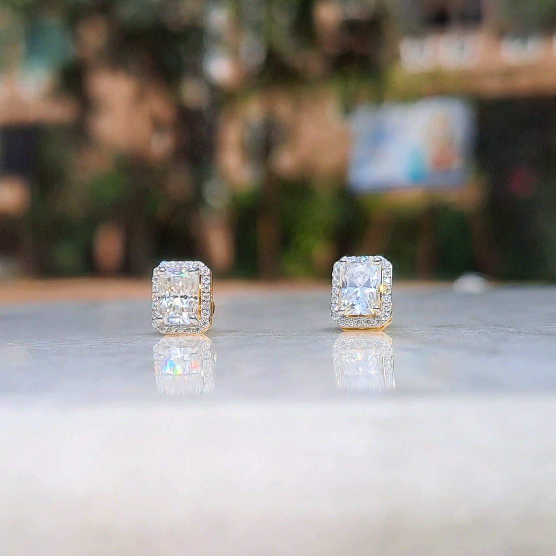 radiant halo moissanite diamond earring