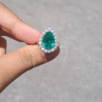 Lab Grown Pear Columbian Emerald Ring