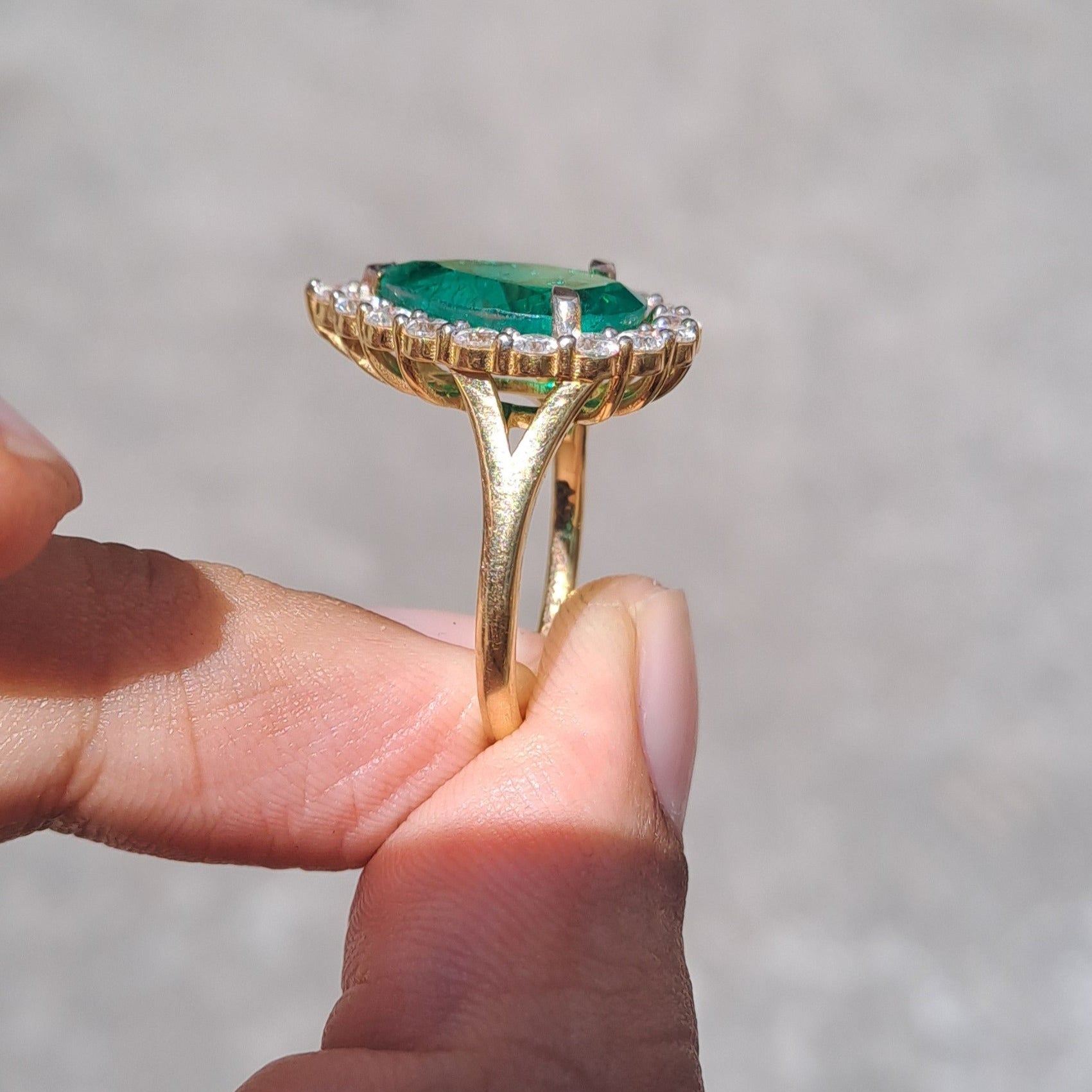 Lab Grown Pear Columbian Emerald Ring