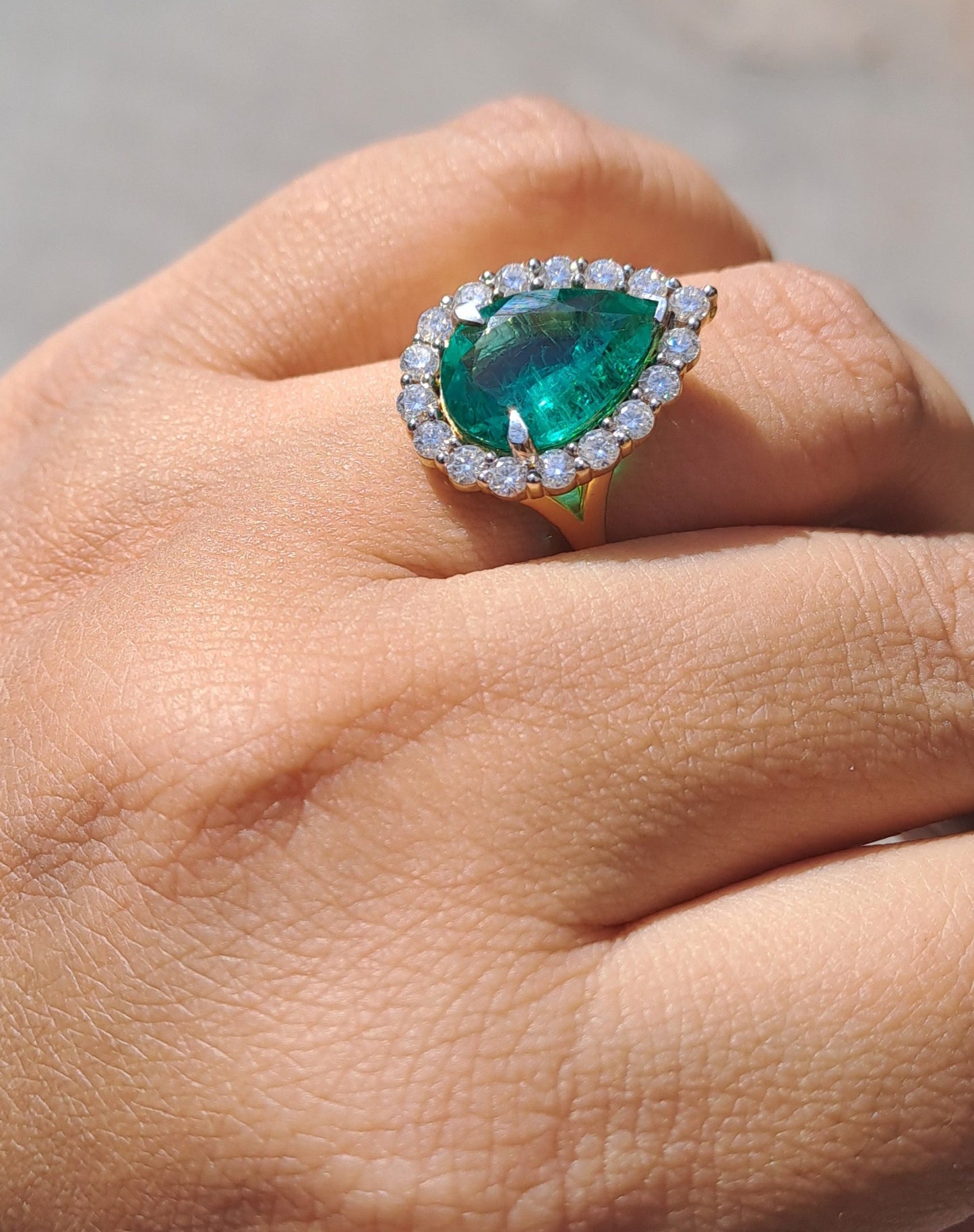 Lab Grown Pear Columbian Emerald Ring