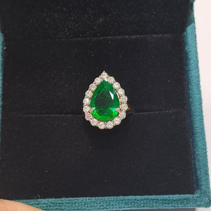 Lab Grown Pear Columbian Emerald Ring