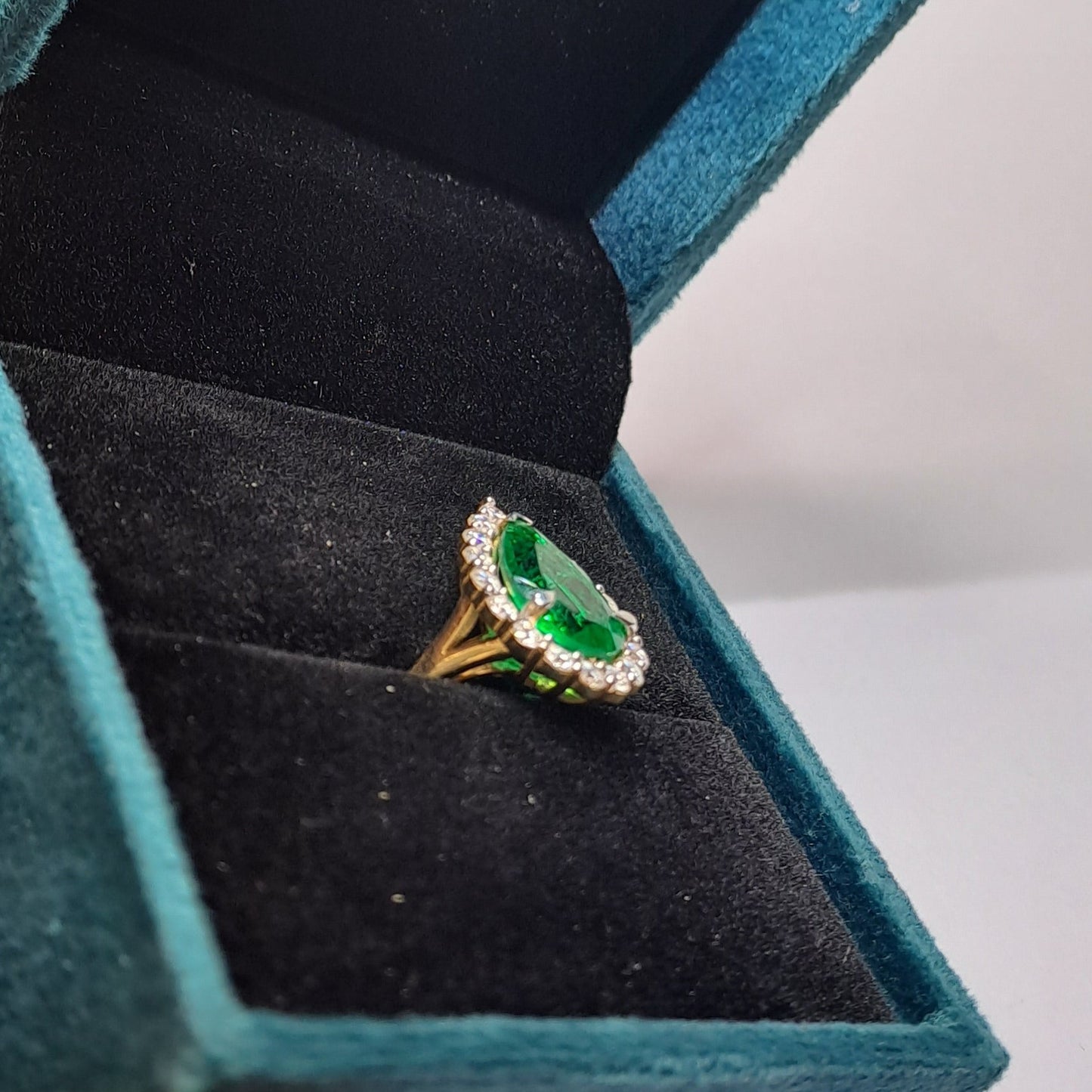 Lab Grown Pear Columbian Emerald Ring