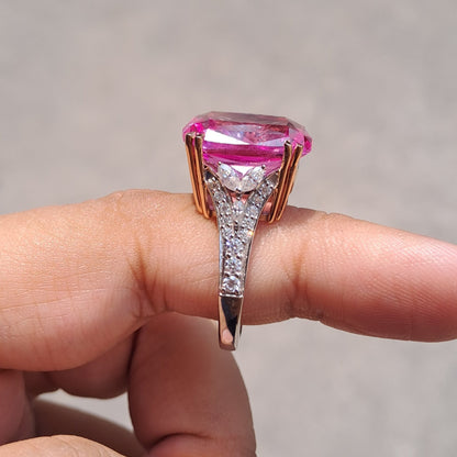 Vai Ra Pink Sapphire Cocktail Statement Ring in gold and moissanite