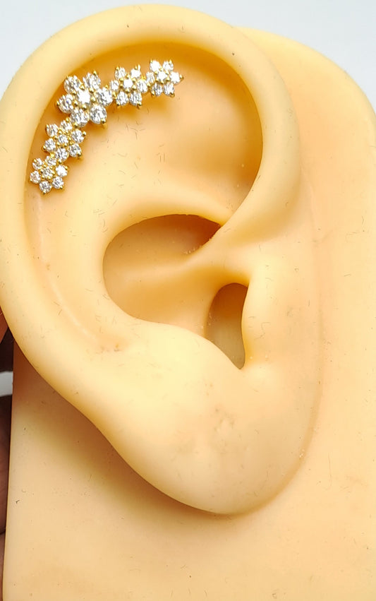 Five Flower Multi Piercing Ear Rings in Moissanite and Diamond