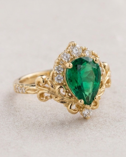 Zaya Pear Emerald Ring by Vai Ra in 18KT Gold