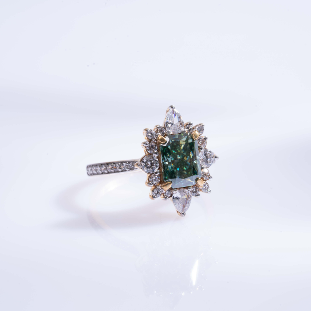 Teak Green Mystery (3.93CT) in Moissanite and Lab Diamond by Vai Ra