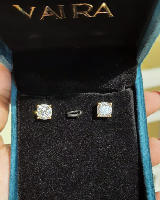 Elongated Cushion Studs in Moissanite and Lab Diamond by Vai Ra
