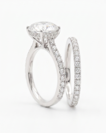 Eon Couple Ring Set in Diamond and Moissanite by Vai Ra