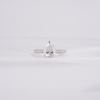 Nishta Pear Solitaire Ring by Vai Ra in Lab Diamond and Moissanite
