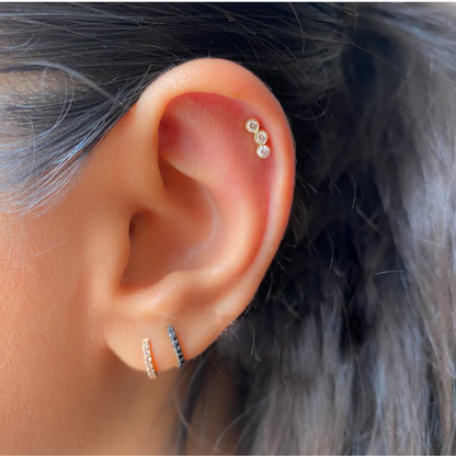 Three Round Bezels Piercing Earrings