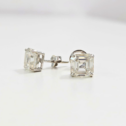 Asscher Solitaire Moissanite Earring (4.7 CT in 18KT Gold)
