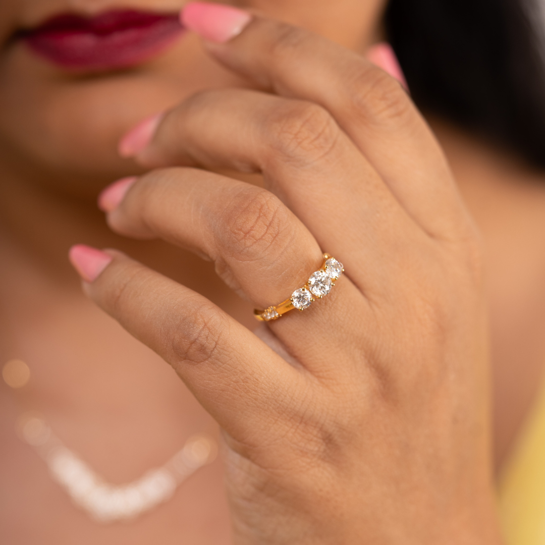 Zira Three Stone Ring in Moissanite by Vai Ra
