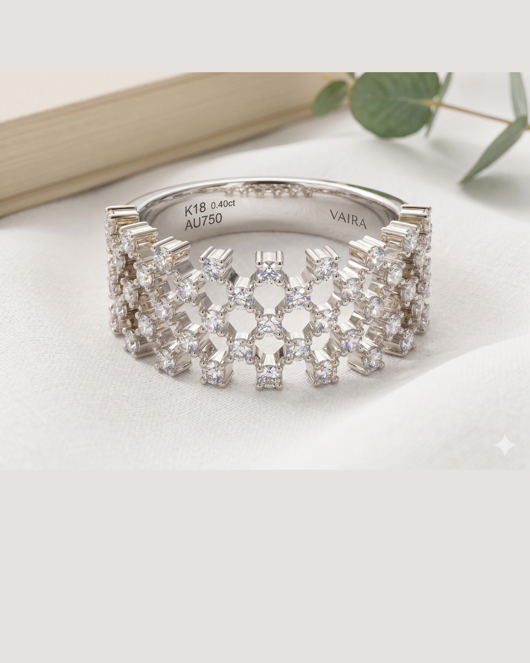 Neta Mesh Knit Ring 0.82 CT in Lab Diamond and Moissanite