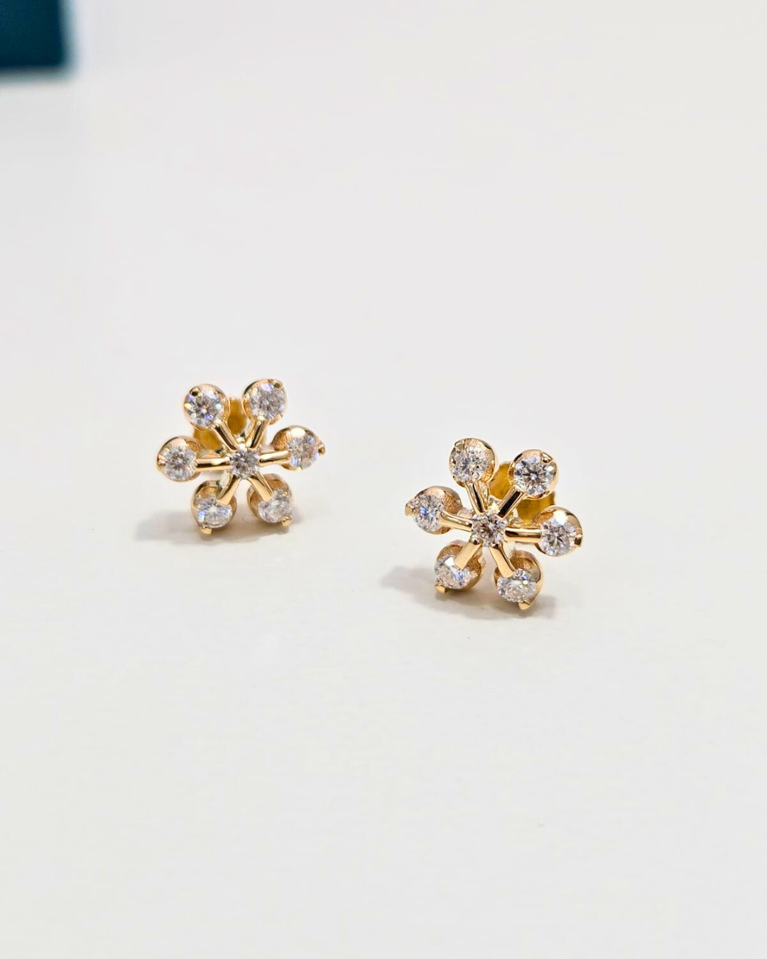 Aloka Floral Studs in Moissanite and Lab Diamond by Vai Ra