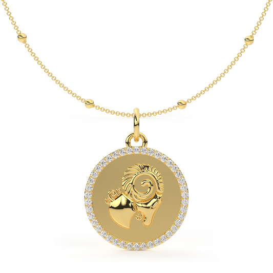Ignite your passion and courage with our Aries Medallion Pendant, adorned with radiant moissanites or diamonds. Intricately crafted to reflect the fearless and adventurous spirit of Aries, this pendant exudes dynamic energy and strength. A symbol of independence and vitality, perfect for those who embrace their Aries fire with style.